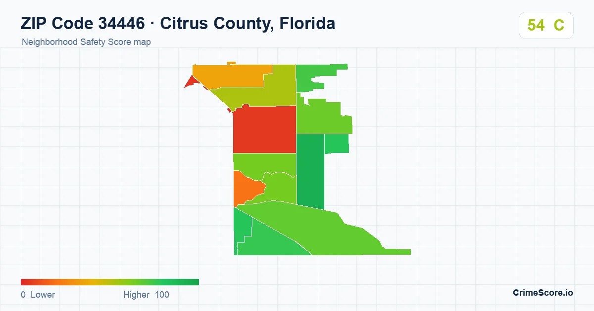 ZIP Code 34446 in Citrus County, Florida neighborhood Safety Score map