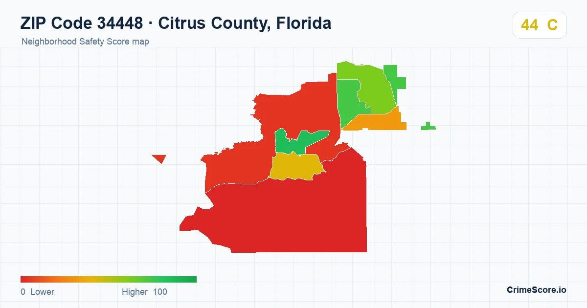 ZIP Code 34448 in Citrus County, Florida neighborhood Safety Score map