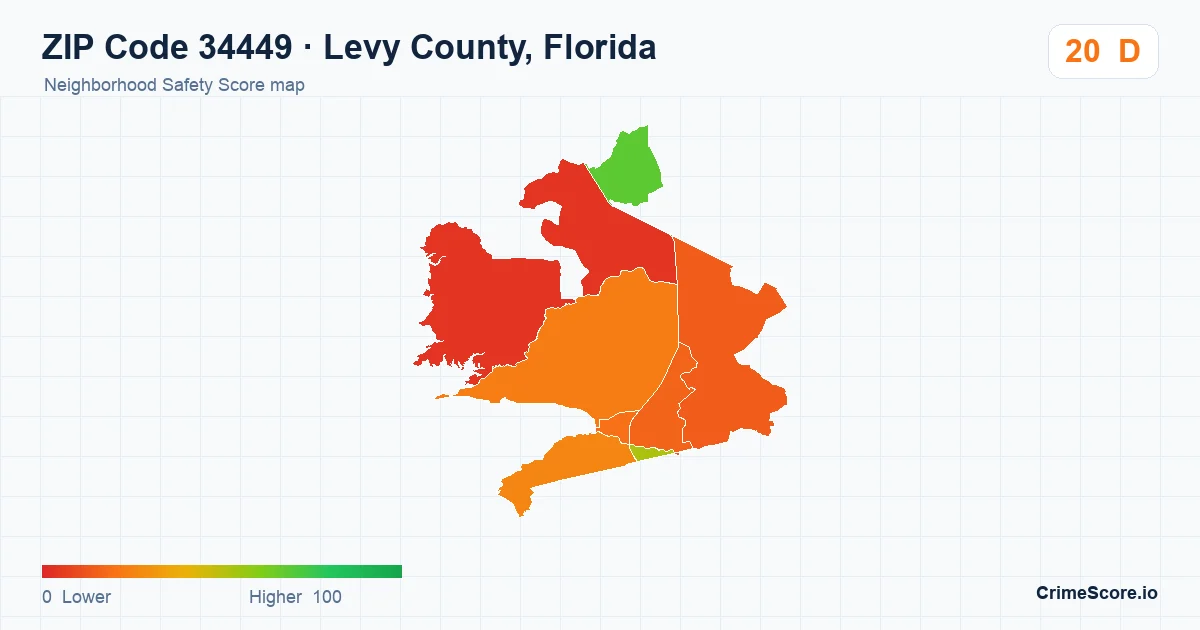 ZIP Code 34449 in Levy County, Florida neighborhood Safety Score map