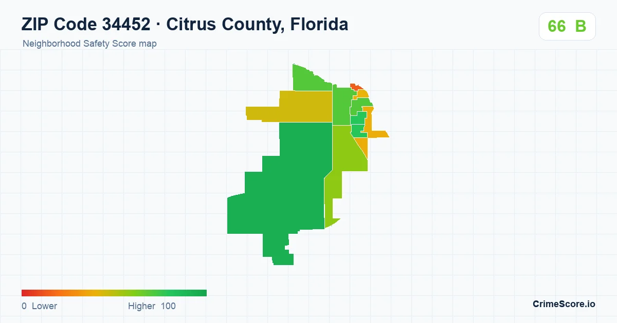 ZIP Code 34452 in Citrus County, Florida neighborhood Safety Score map