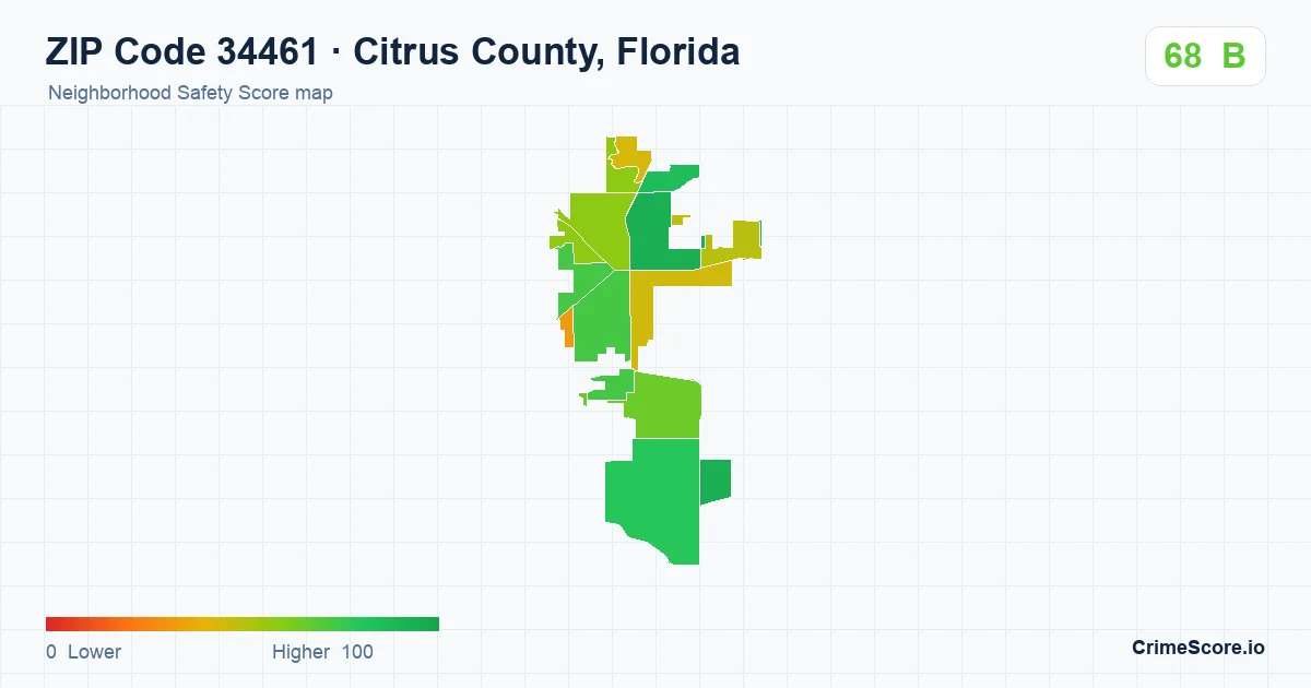 ZIP Code 34461 in Citrus County, Florida neighborhood Safety Score map