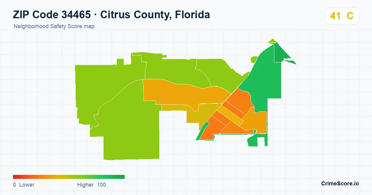 ZIP Code 34465 in Citrus County, Florida neighborhood Safety Score map