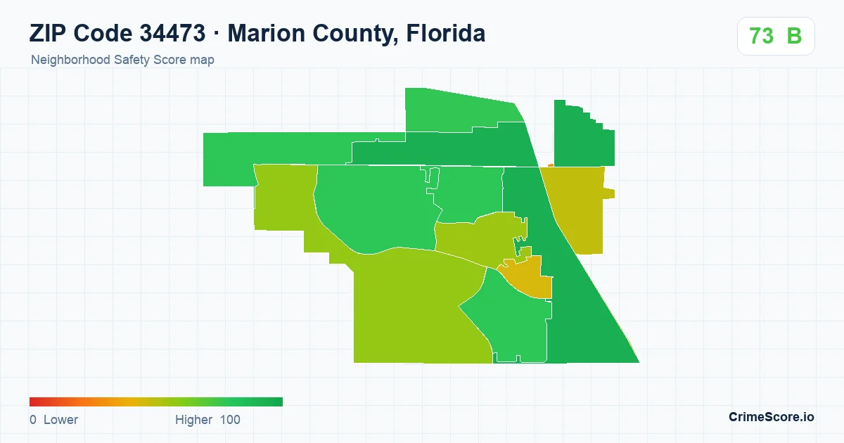 ZIP Code 34473 in Marion County, Florida neighborhood Safety Score map
