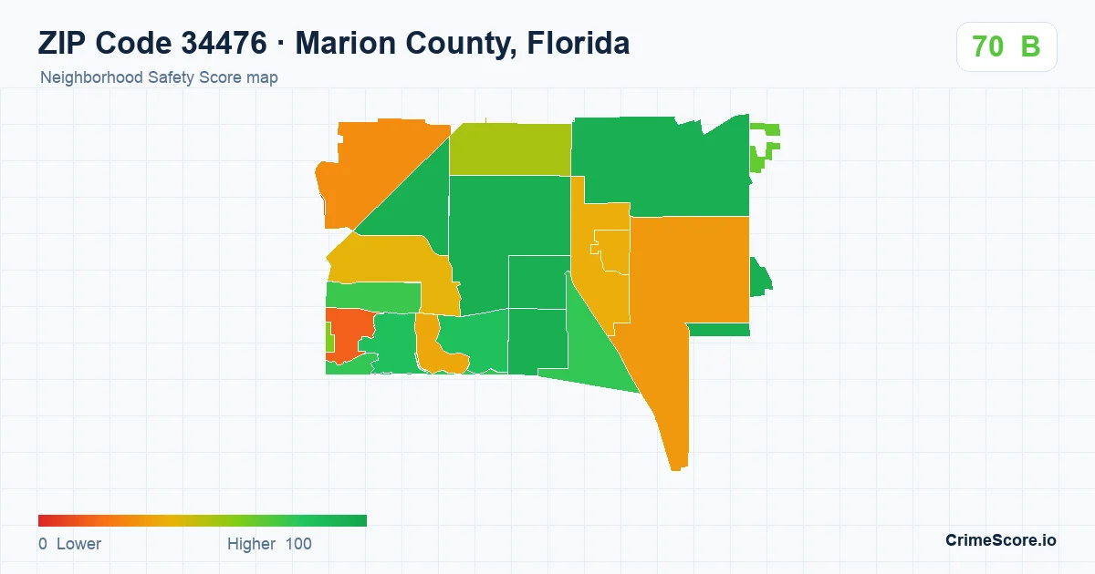 ZIP Code 34476 in Marion County, Florida neighborhood Safety Score map