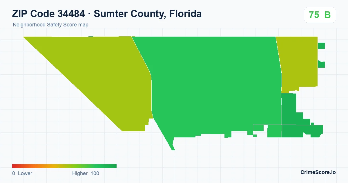 ZIP Code 34484 in Sumter County, Florida neighborhood Safety Score map