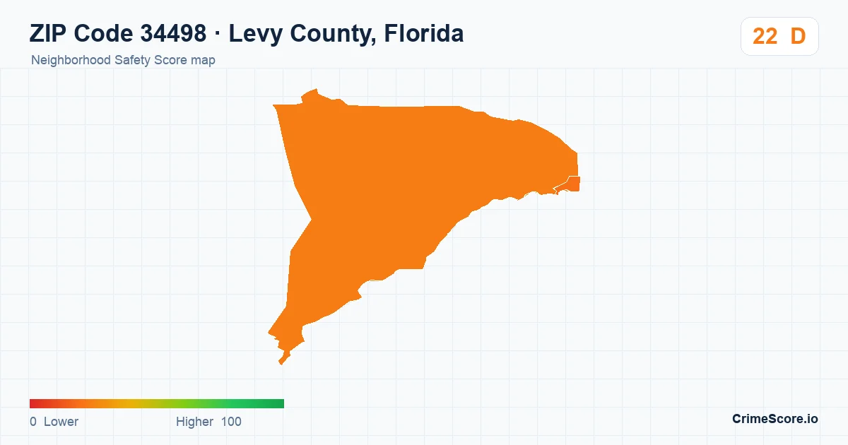 ZIP Code 34498 in Levy County, Florida neighborhood Safety Score map