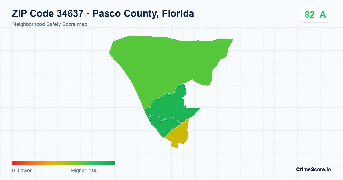 ZIP Code 34637 in Pasco County, Florida neighborhood Safety Score map