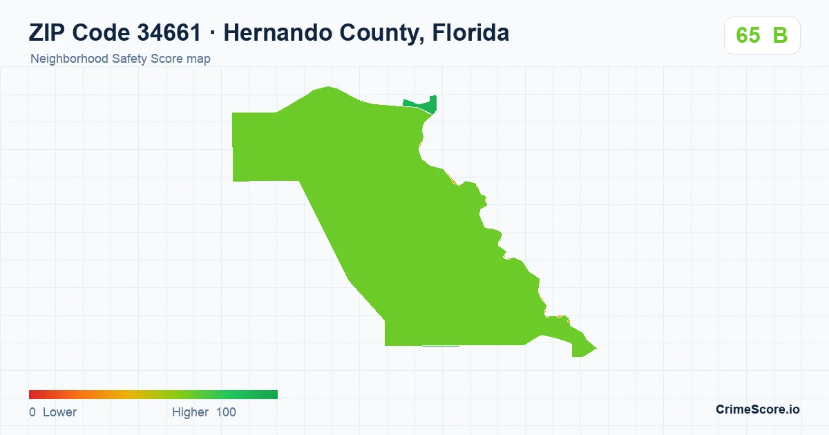 ZIP Code 34661 in Hernando County, Florida neighborhood Safety Score map