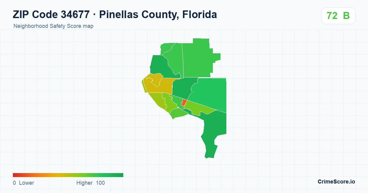ZIP Code 34677 in Pinellas County, Florida neighborhood Safety Score map