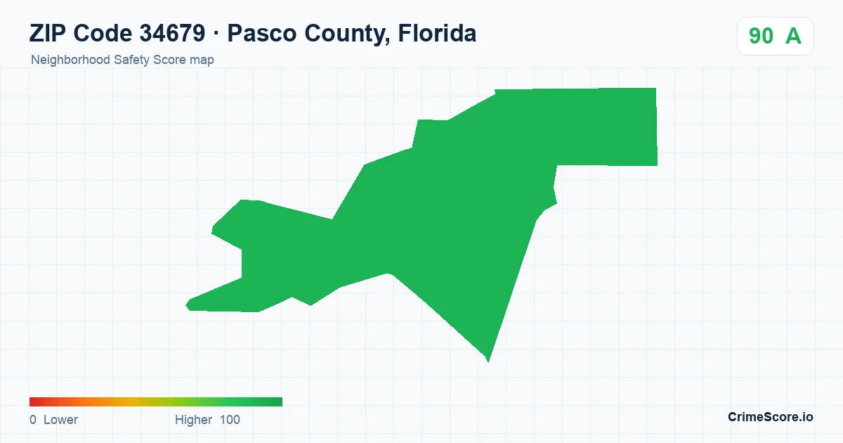 ZIP Code 34679 in Pasco County, Florida neighborhood Safety Score map