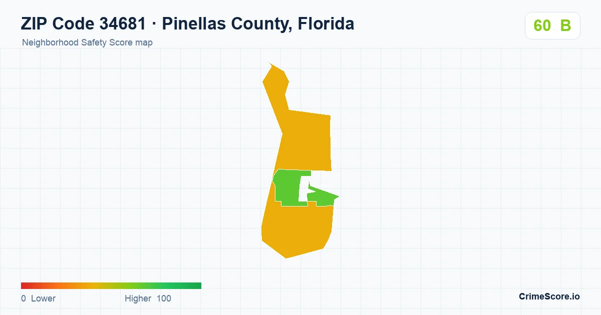 ZIP Code 34681 in Pinellas County, Florida neighborhood Safety Score map