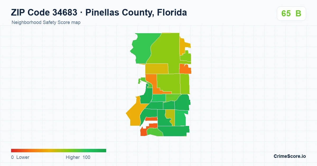 ZIP Code 34683 in Pinellas County, Florida neighborhood Safety Score map
