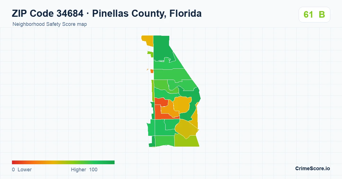 ZIP Code 34684 in Pinellas County, Florida neighborhood Safety Score map