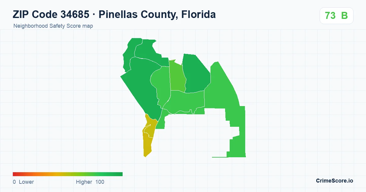 ZIP Code 34685 in Pinellas County, Florida neighborhood Safety Score map