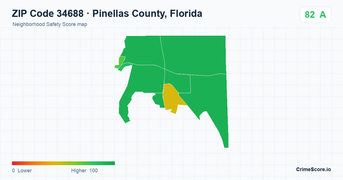 ZIP Code 34688 in Pinellas County, Florida neighborhood Safety Score map