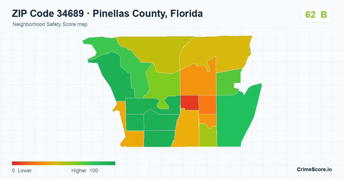 ZIP Code 34689 in Pinellas County, Florida neighborhood Safety Score map