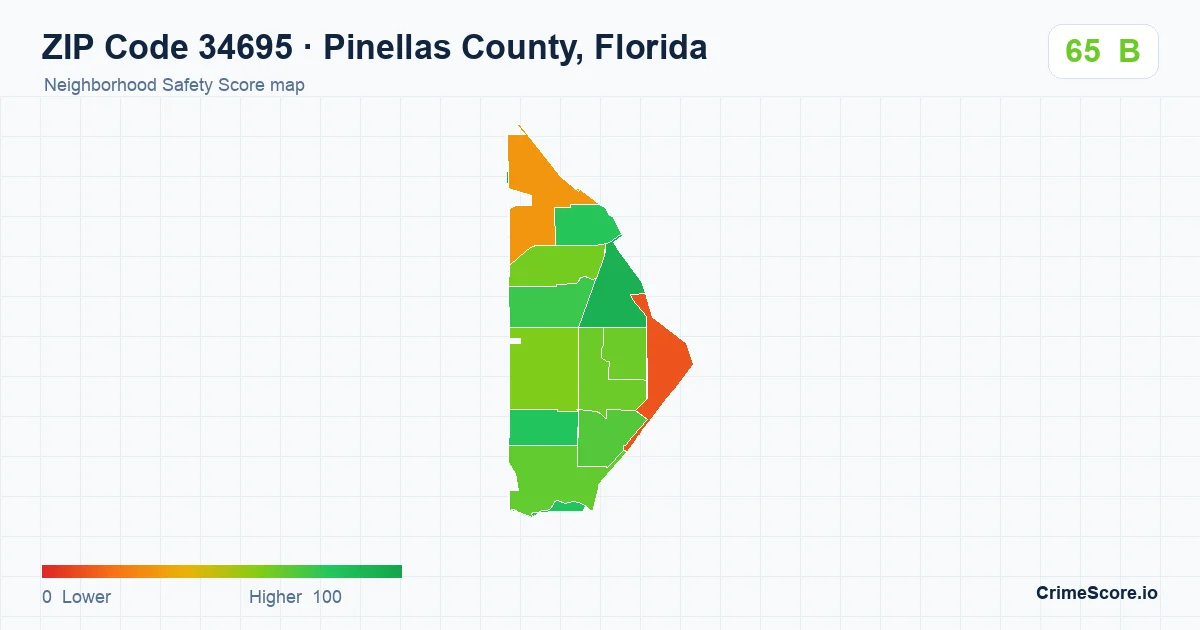 ZIP Code 34695 in Pinellas County, Florida neighborhood Safety Score map