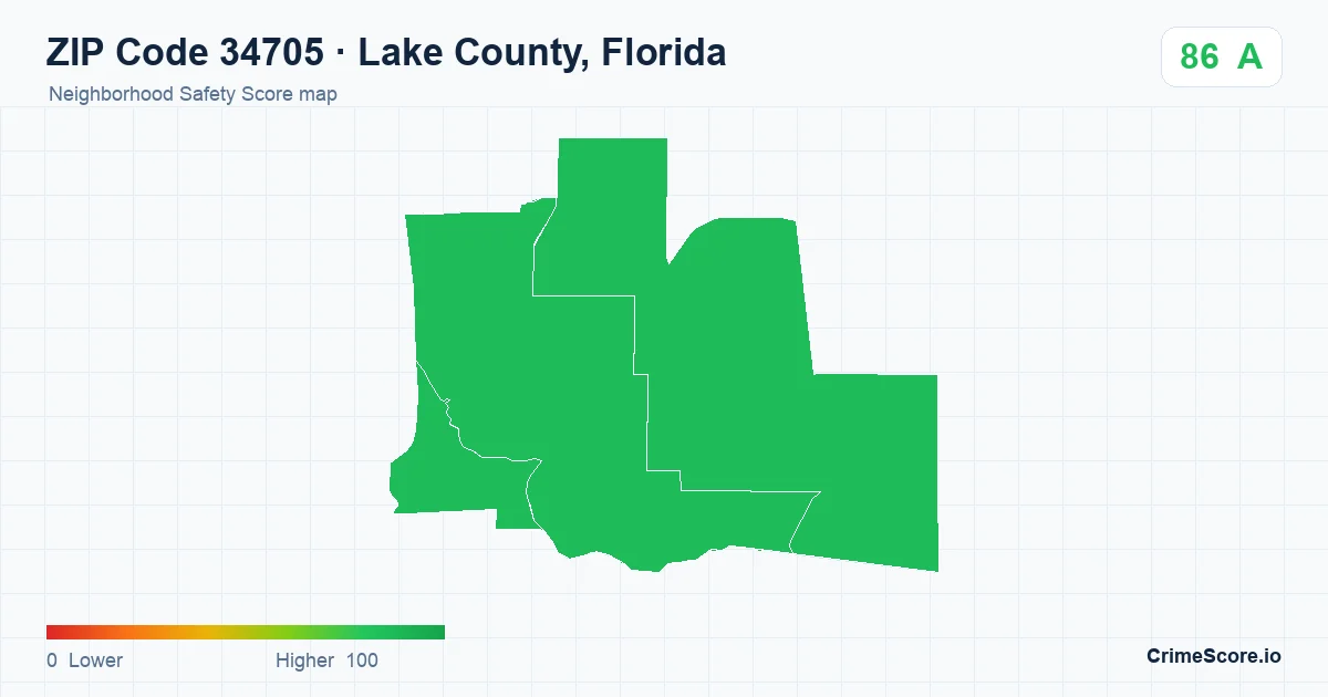 ZIP Code 34705 in Lake County, Florida neighborhood Safety Score map