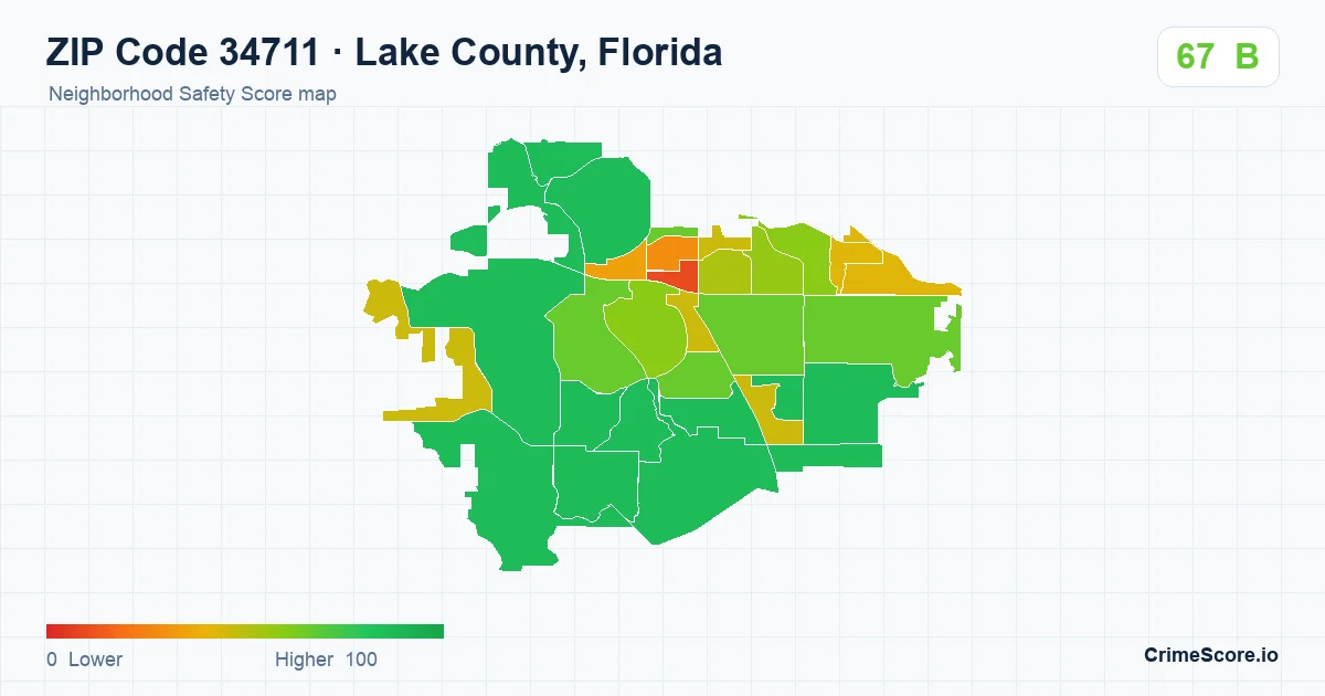 ZIP Code 34711 in Lake County, Florida neighborhood Safety Score map