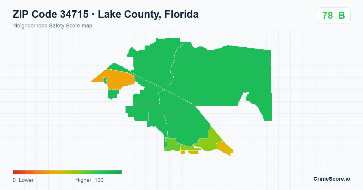 ZIP Code 34715 in Lake County, Florida neighborhood Safety Score map