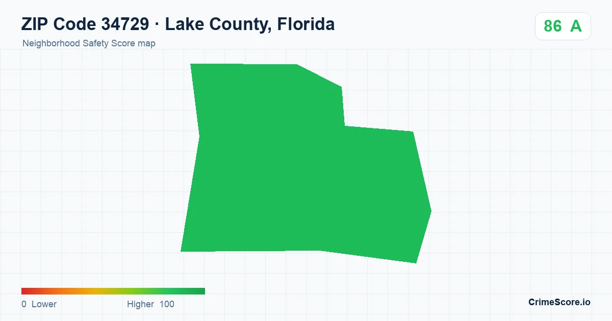 ZIP Code 34729 in Lake County, Florida neighborhood Safety Score map