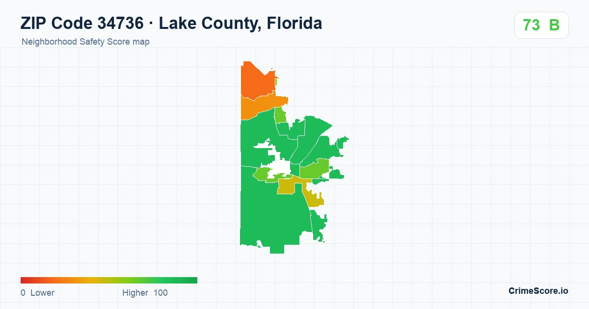 ZIP Code 34736 in Lake County, Florida neighborhood Safety Score map