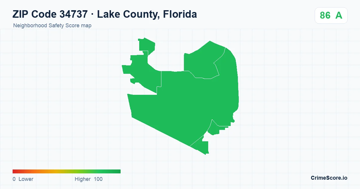 ZIP Code 34737 in Lake County, Florida neighborhood Safety Score map