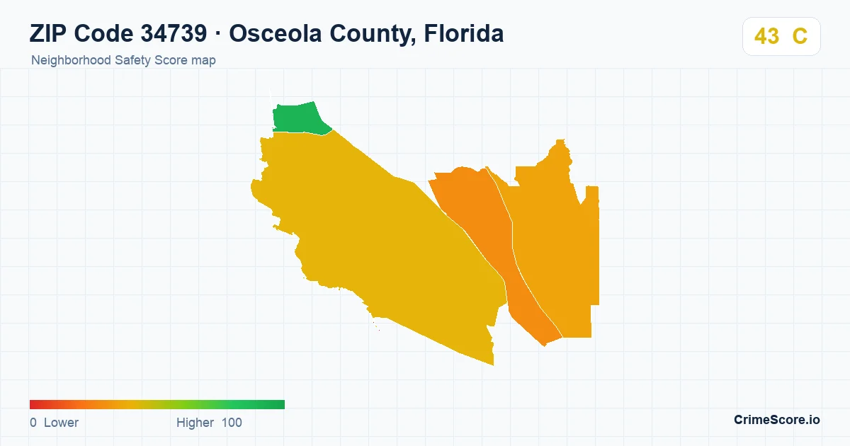 ZIP Code 34739 in Osceola County, Florida neighborhood Safety Score map