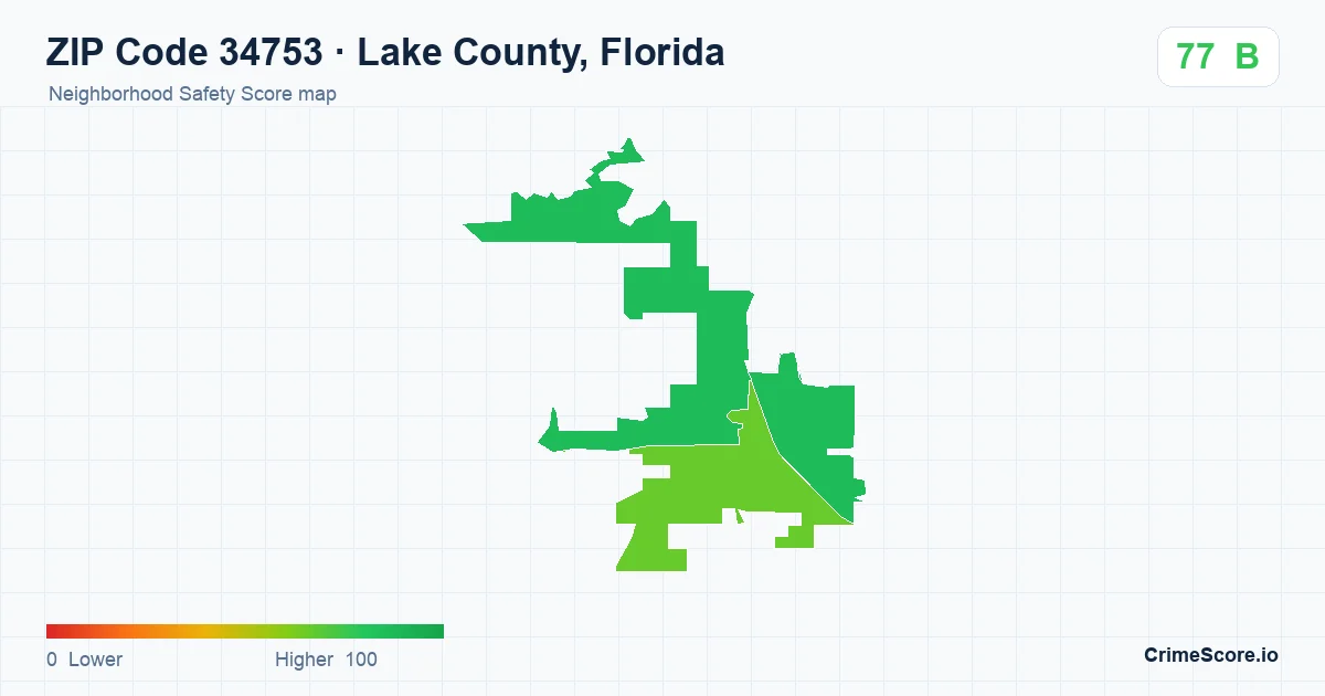 ZIP Code 34753 in Lake County, Florida neighborhood Safety Score map