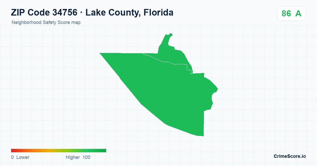 ZIP Code 34756 in Lake County, Florida neighborhood Safety Score map