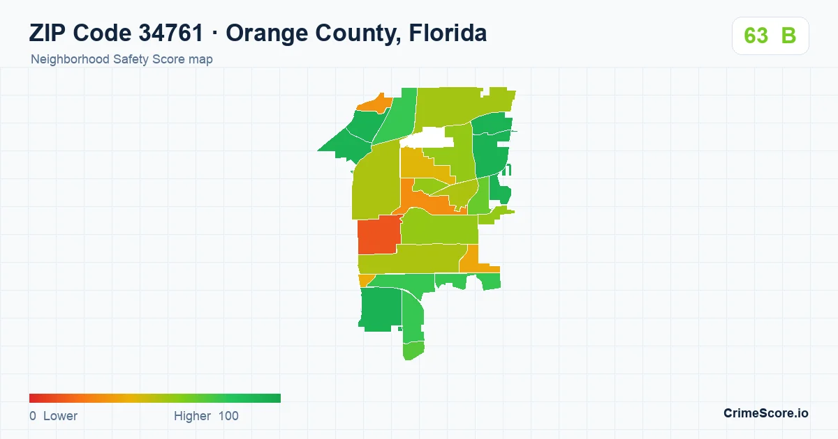 ZIP Code 34761 in Orange County, Florida neighborhood Safety Score map