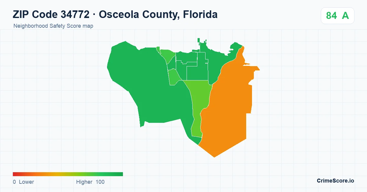 ZIP Code 34772 in Osceola County, Florida neighborhood Safety Score map