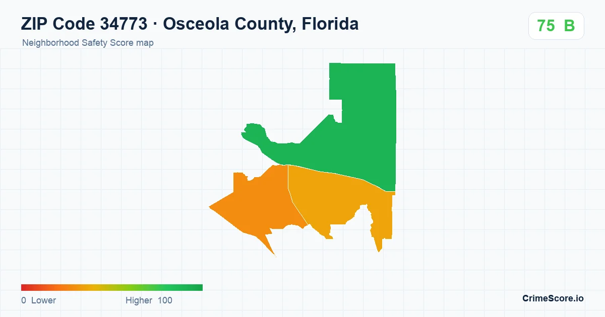 ZIP Code 34773 in Osceola County, Florida neighborhood Safety Score map