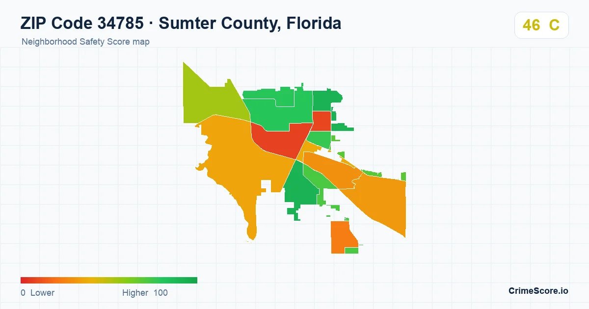 ZIP Code 34785 in Sumter County, Florida neighborhood Safety Score map
