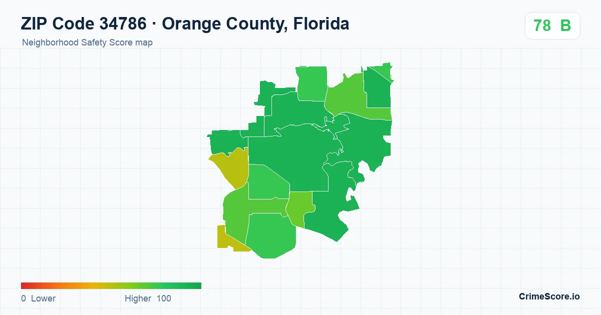 ZIP Code 34786 in Orange County, Florida neighborhood Safety Score map