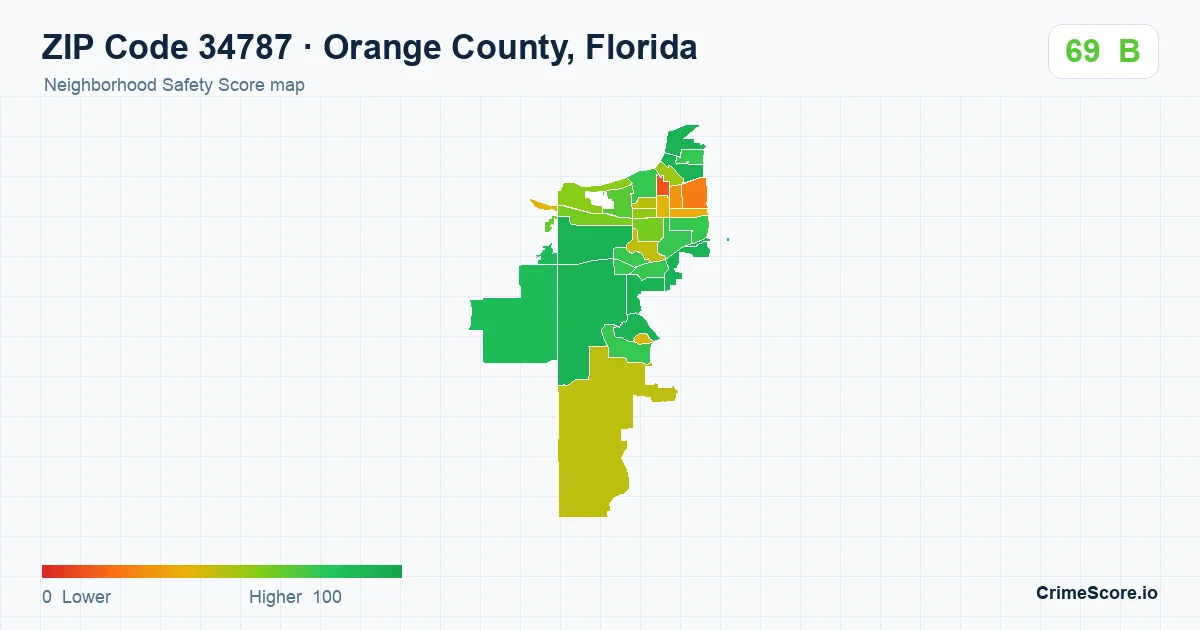 ZIP Code 34787 in Orange County, Florida neighborhood Safety Score map