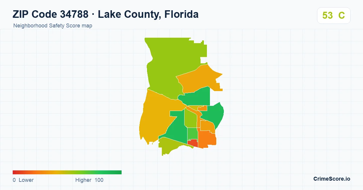 ZIP Code 34788 in Lake County, Florida neighborhood Safety Score map