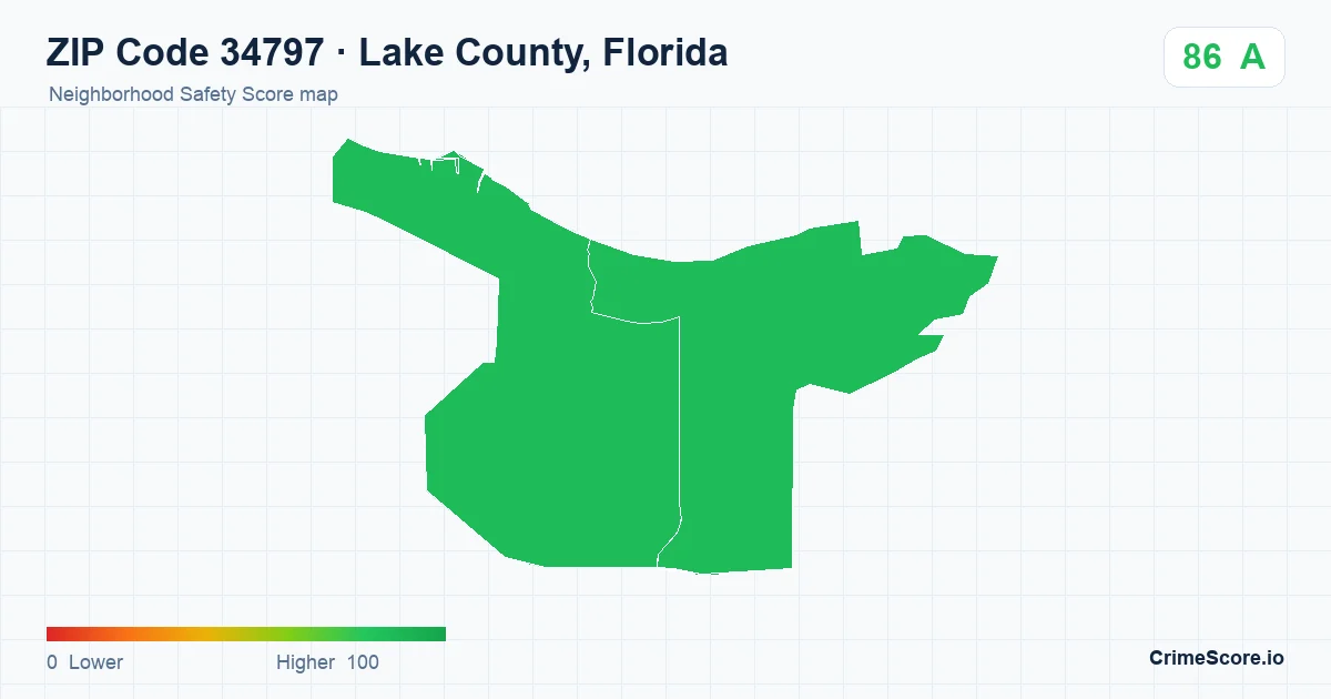 ZIP Code 34797 in Lake County, Florida neighborhood Safety Score map