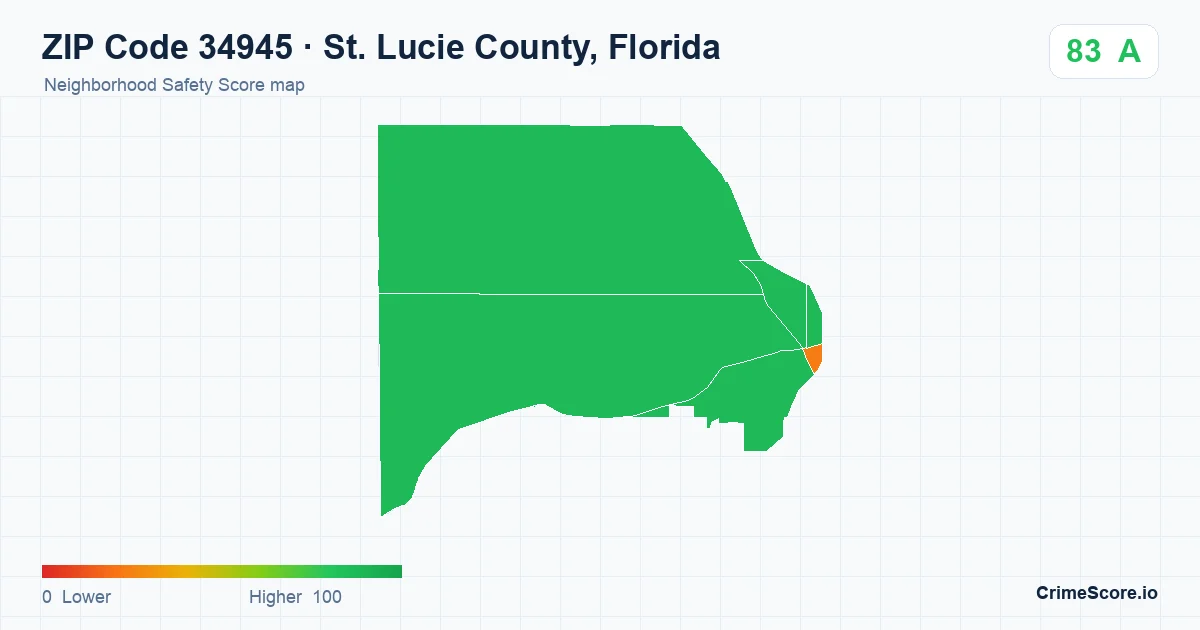 ZIP Code 34945 in St. Lucie County, Florida neighborhood Safety Score map