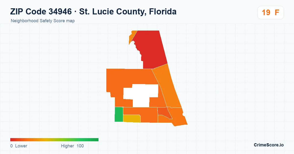 ZIP Code 34946 in St. Lucie County, Florida neighborhood Safety Score map