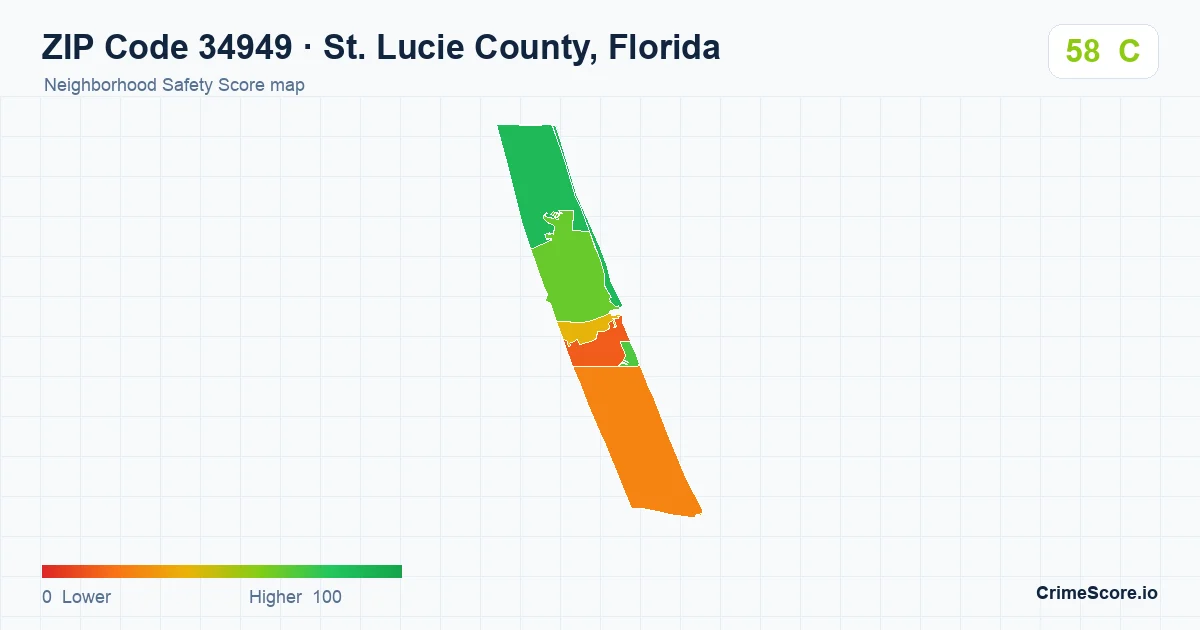 ZIP Code 34949 in St. Lucie County, Florida neighborhood Safety Score map