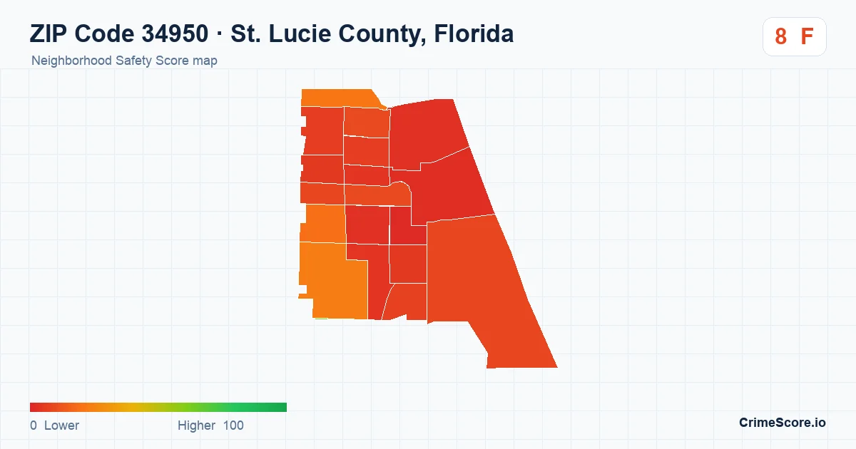 ZIP Code 34950 in St. Lucie County, Florida neighborhood Safety Score map