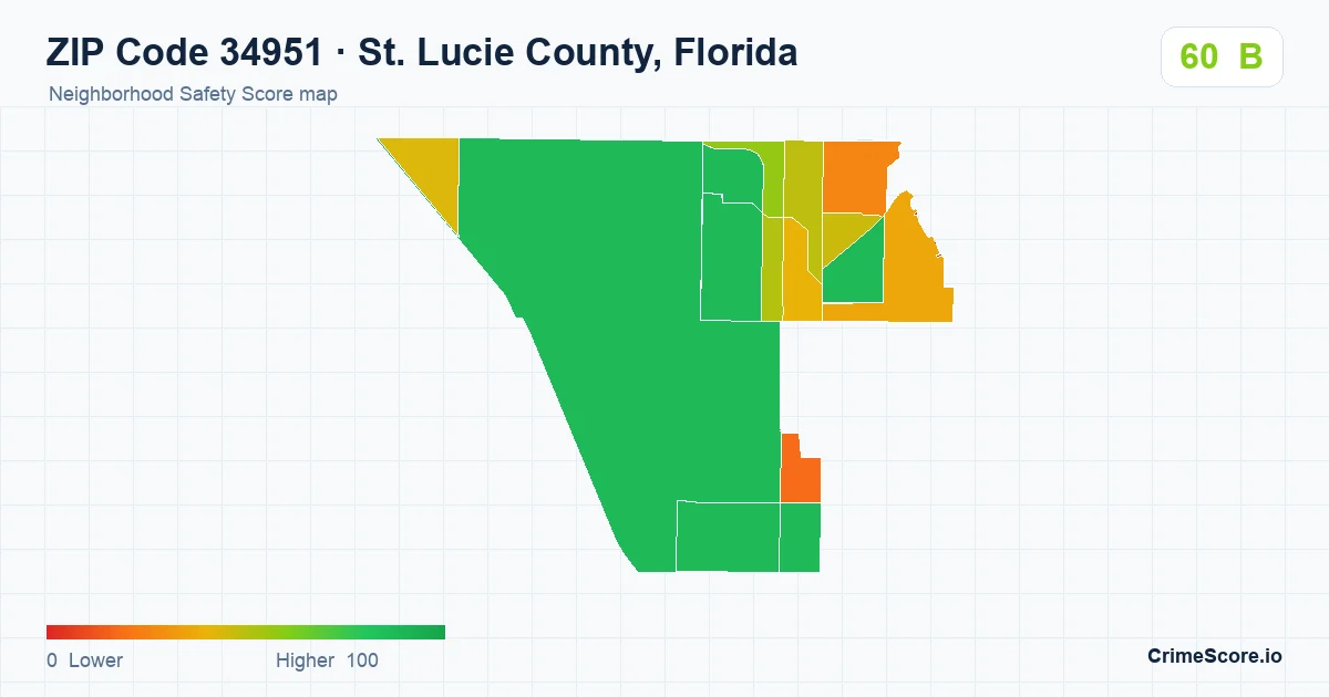 ZIP Code 34951 in St. Lucie County, Florida neighborhood Safety Score map