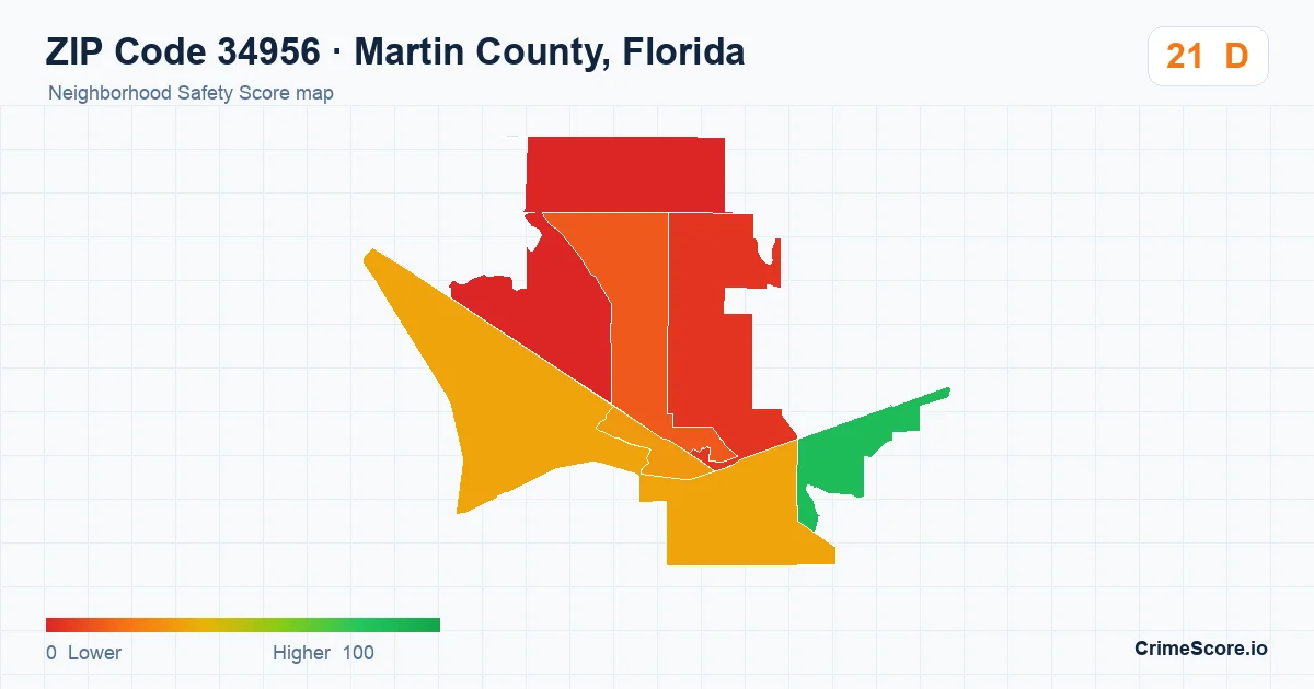 ZIP Code 34956 in Martin County, Florida neighborhood Safety Score map