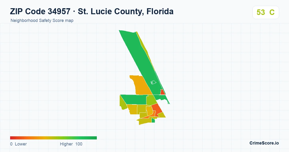 ZIP Code 34957 in St. Lucie County, Florida neighborhood Safety Score map