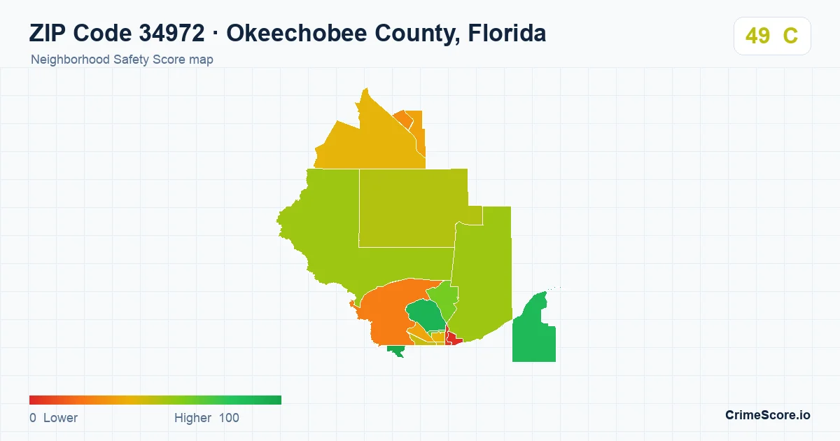 ZIP Code 34972 in Okeechobee County, Florida neighborhood Safety Score map