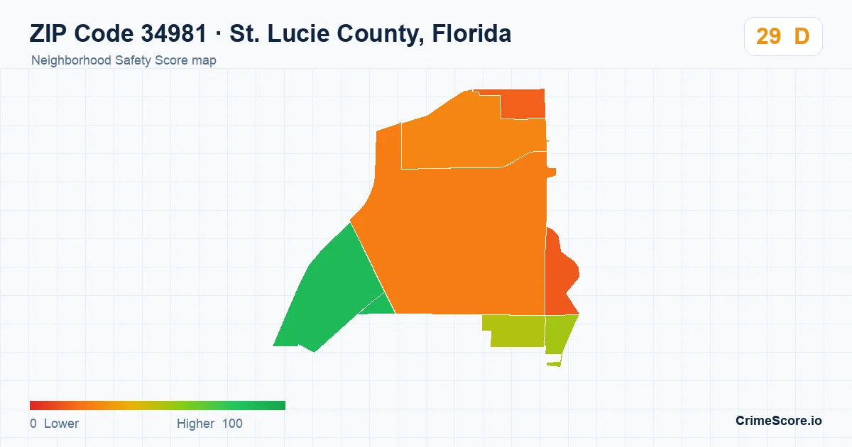 ZIP Code 34981 in St. Lucie County, Florida neighborhood Safety Score map