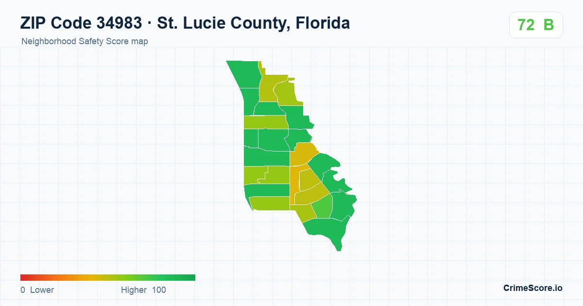 ZIP Code 34983 in St. Lucie County, Florida neighborhood Safety Score map