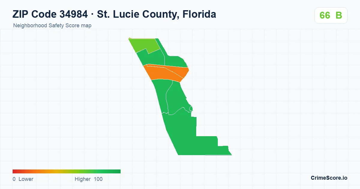 ZIP Code 34984 in St. Lucie County, Florida neighborhood Safety Score map