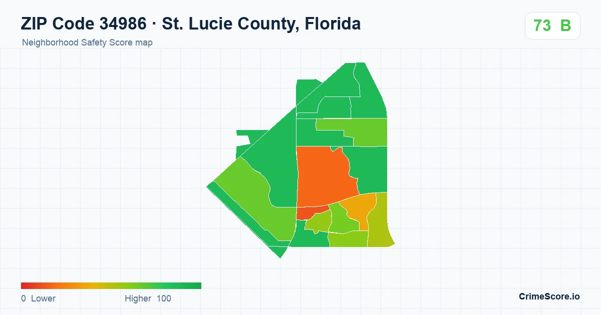 ZIP Code 34986 in St. Lucie County, Florida neighborhood Safety Score map